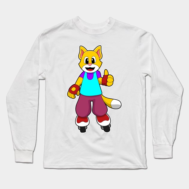 Cat as Skater with Inline skates Long Sleeve T-Shirt by Markus Schnabel